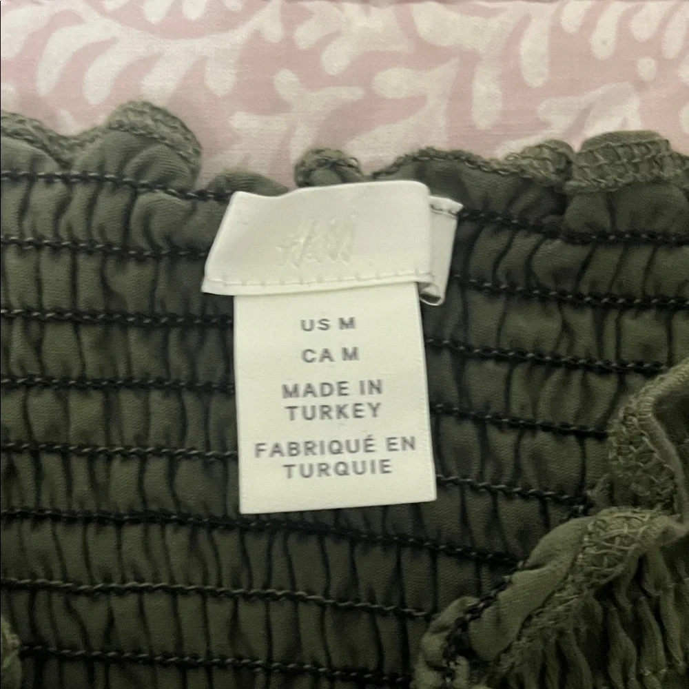 H&M Olive Green Smocked Ruffle Top - Picture 2 of 3